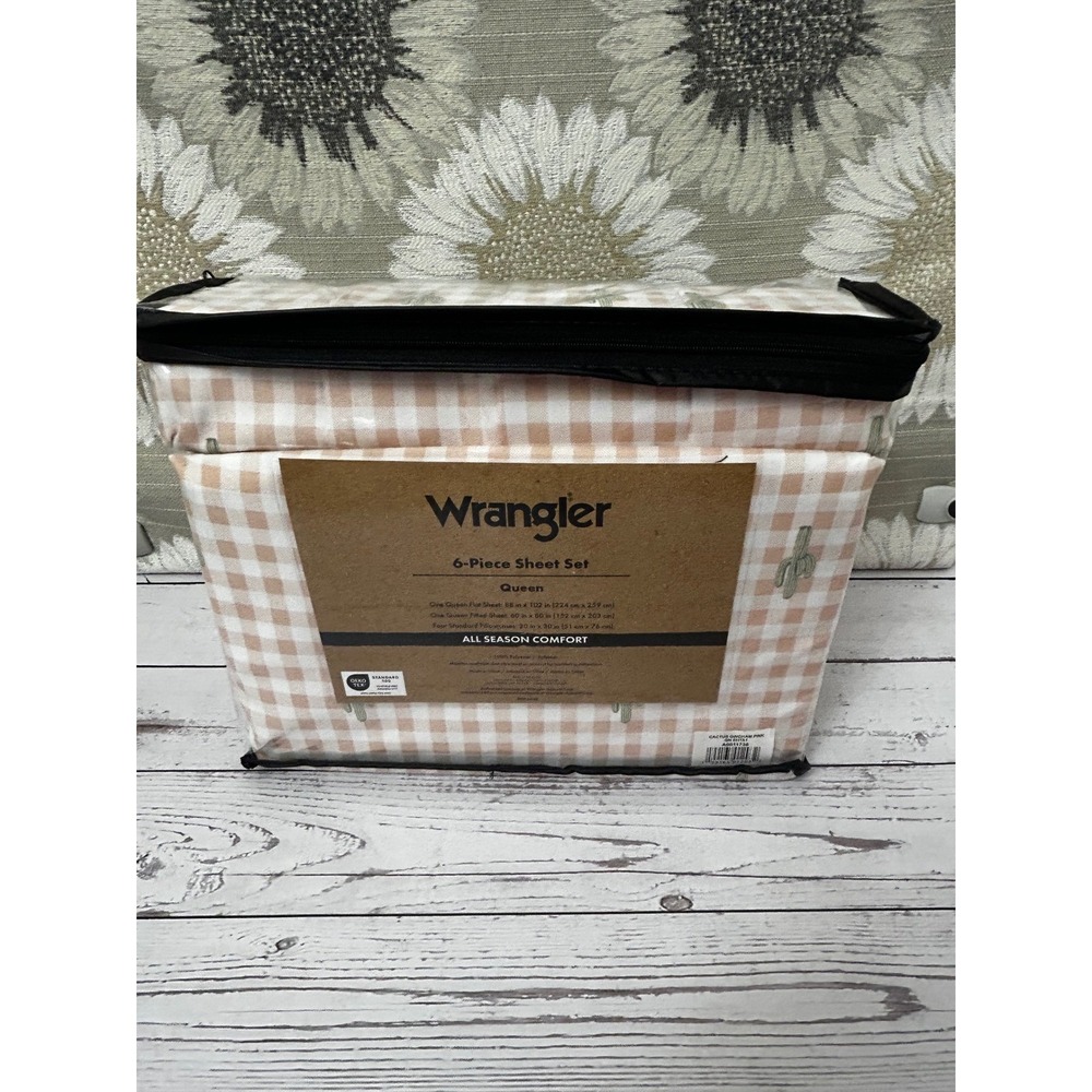Wrangler Queen 6-Piece Sheet Set Dusty Rose Cactus Print All Season New - Picture 5 of 6
